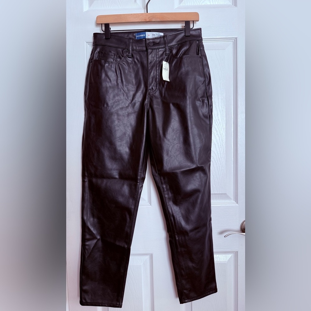 Old Navy Women's Black Straight Leg Pants Faux Leather